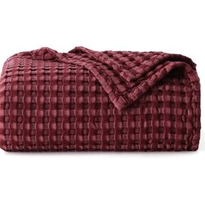 Luxurious Burgundy Waffle Blanket For Temperature Regulating New
